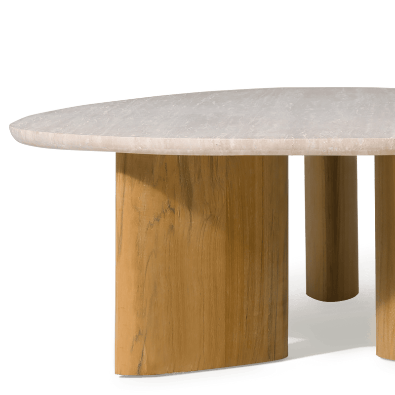 Newport Teak Oblong Coffee Table 64" | Teak Natural, Travertine Cream,
