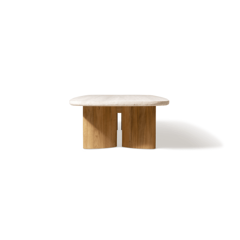 Newport Teak Rectangle Coffee Table 76" | Teak Natural, Travertine Cream,