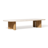 Newport Teak Rectangle Coffee Table 76" | Teak Natural, Travertine Cream,