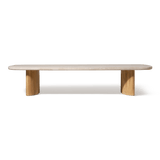 Newport Teak Rectangle Coffee Table 76" | Teak Natural, Travertine Cream,
