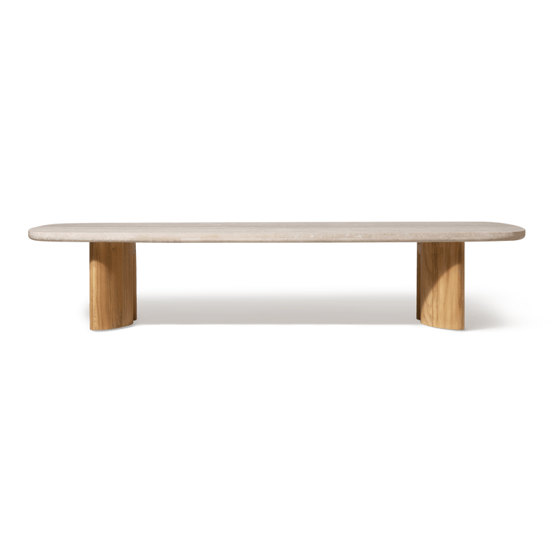 Newport Teak Rectangle Coffee Table 76" | Teak Natural, Travertine Cream,