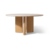Newport Teak Round Dining Table 60" | Teak Natural, Travertine Cream,