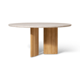 Newport Teak Round Dining Table 60" | Teak Natural, Travertine Cream,