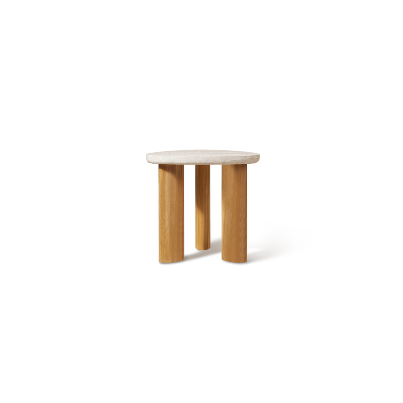 Newport Teak Side Table | Teak Natural, Travertine Cream,