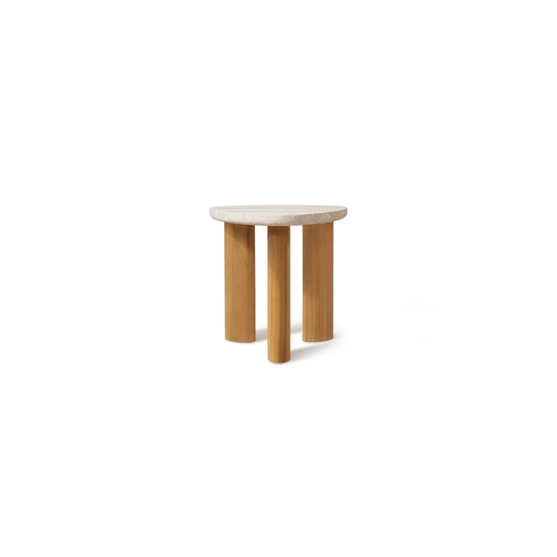 Newport Teak Side Table | Teak Natural, Travertine Cream,