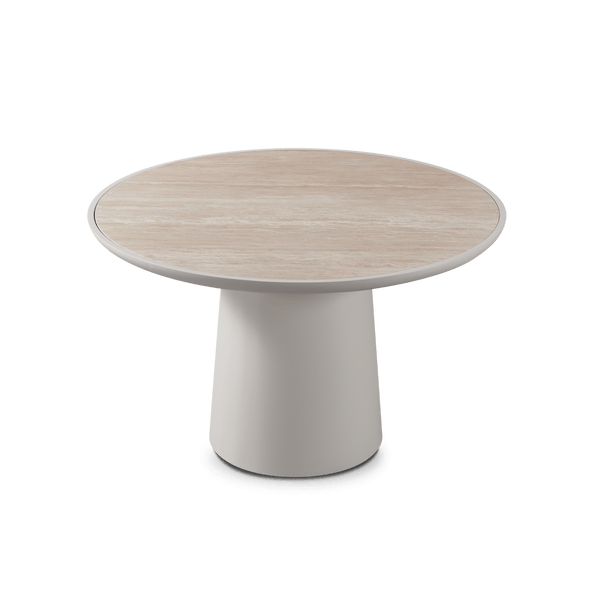 Nova Aluminum Round Dining Table 48" | Aluminum Bone Travertine Natural