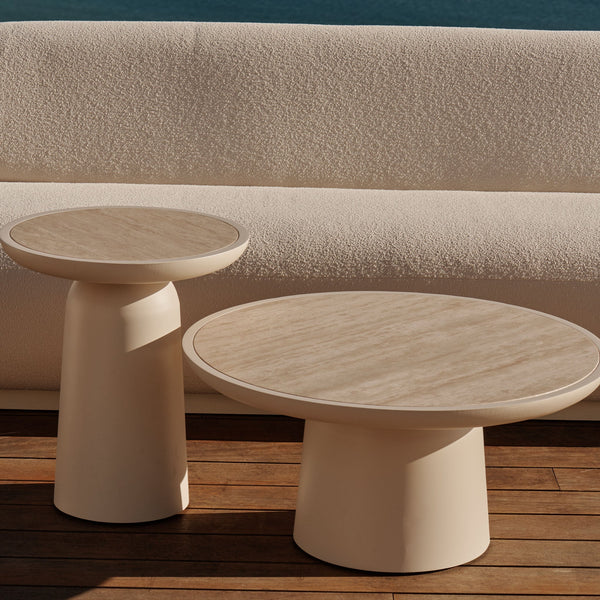 Nova Aluminum Round Side Table | Aluminum Bone, Travertine Natural,