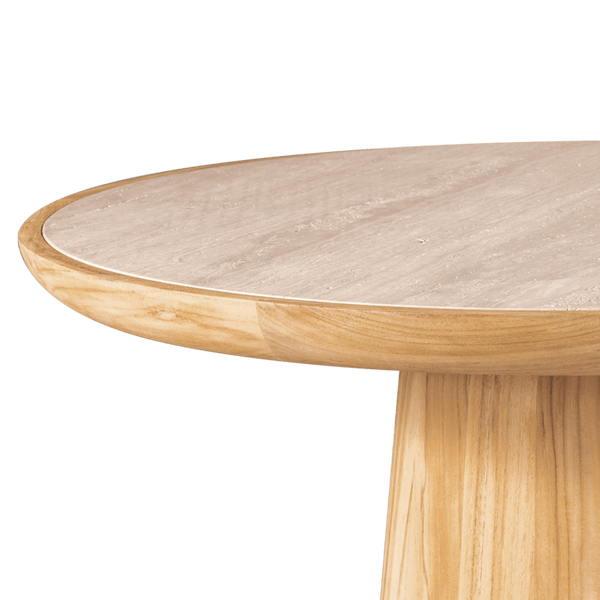 Nova Teak Round Coffee Table 30" | Teak Natural Travertine Cream