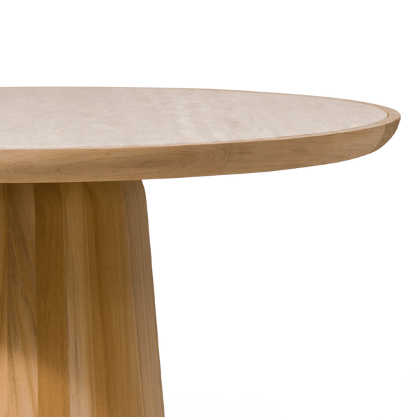 Nova Teak Round Dining Table 48" | Teak Natural Travertine Cream