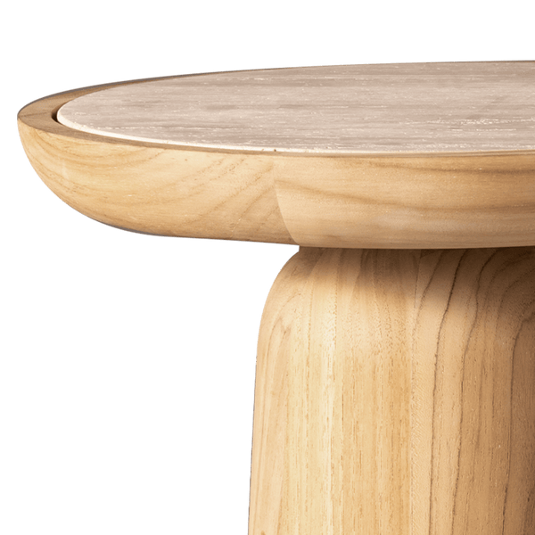 Nova Teak Round Side Table | Teak Natural Travertine Cream