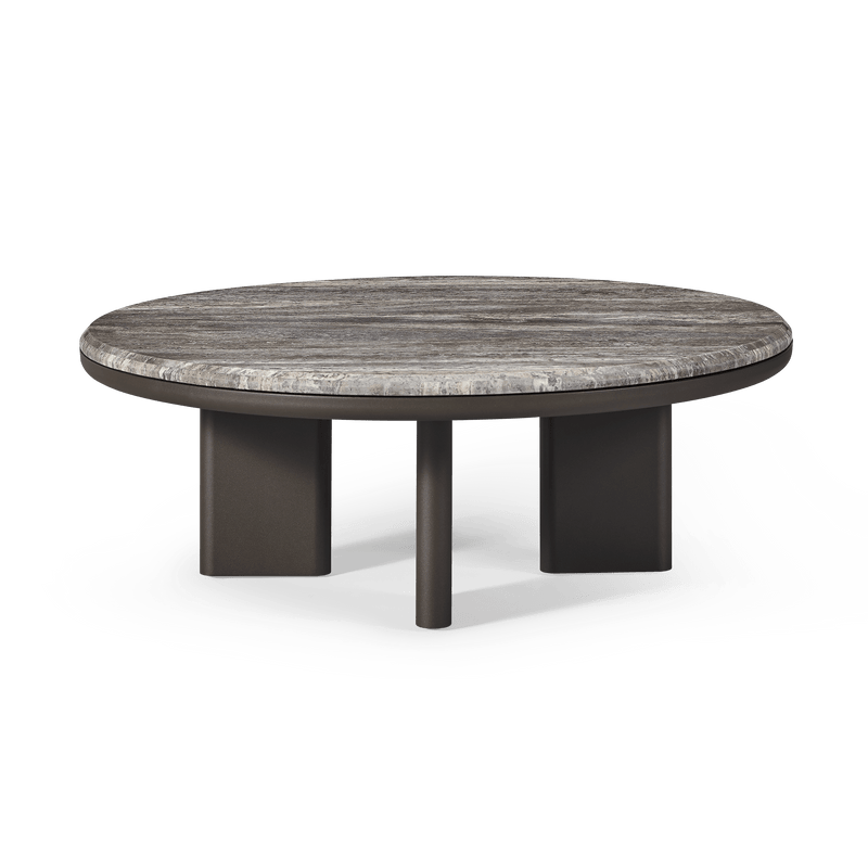 Palm Beach Aluminium Round Coffee Table | Aluminium Asteroid, Travertine Dark Grey,