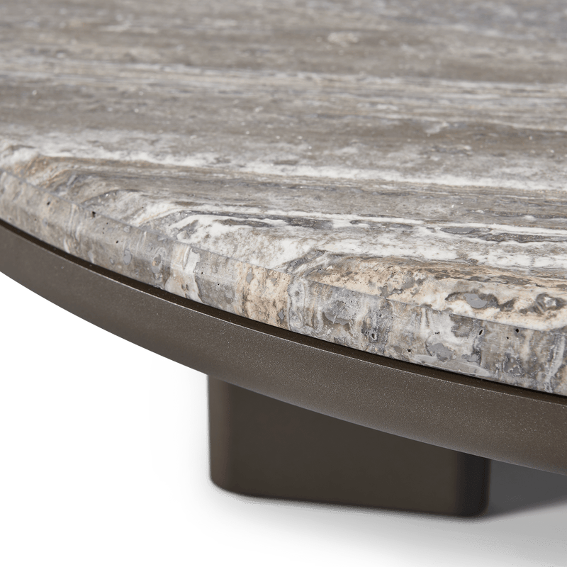 Palm Beach Aluminium Round Coffee Table | Aluminium Asteroid, Travertine Dark Grey,