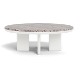 Palm Beach Aluminium Round Coffee Table | Aluminium White, Travertine Dark Grey,