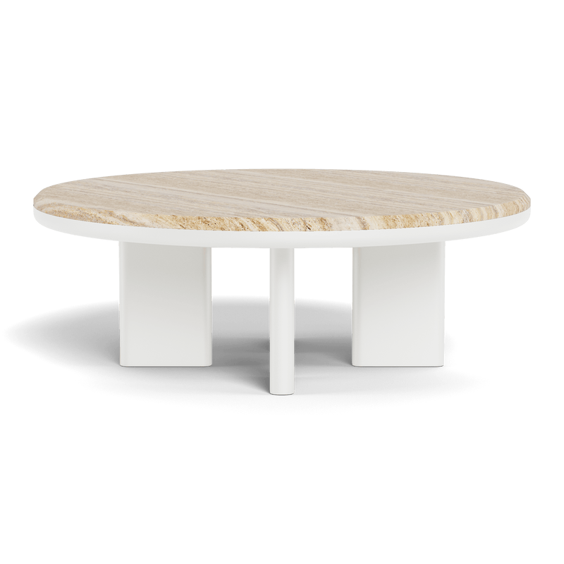 Palm Beach Aluminium Round Coffee Table | Aluminium White, Travertine Natural,