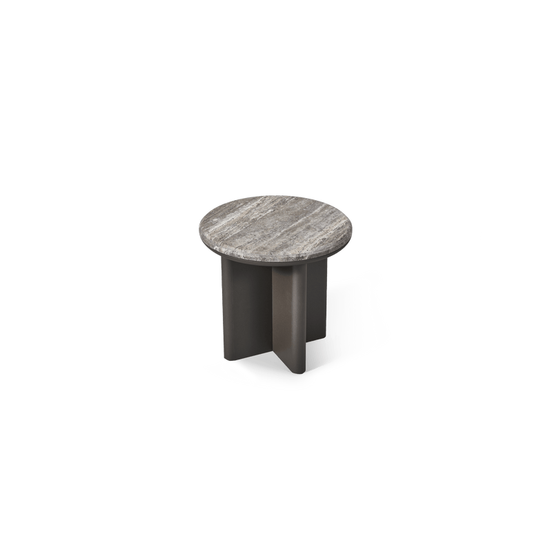 Palm Beach Aluminium Round Side Table | Aluminium Asteroid, Travertine Dark Grey,