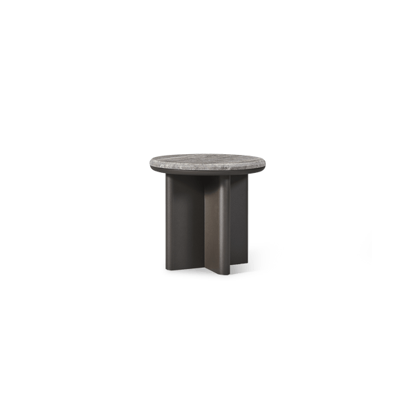 Palm Beach Aluminium Round Side Table | Aluminium Asteroid, Travertine Dark Grey,