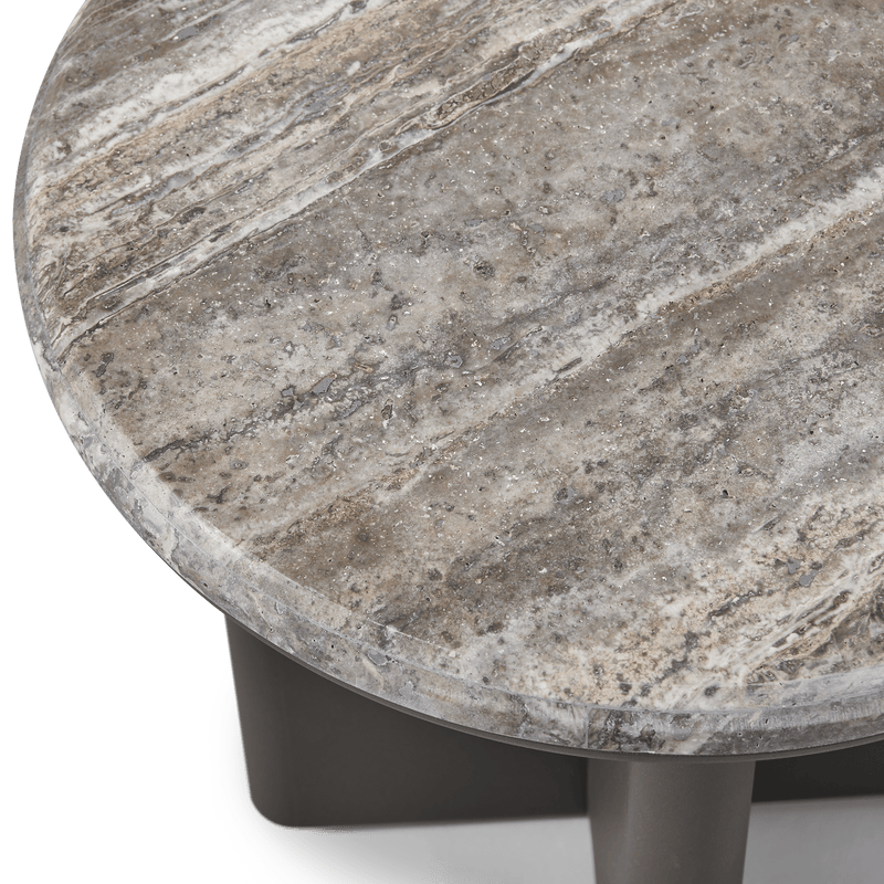 Palm Beach Aluminium Round Side Table | Aluminium Asteroid, Travertine Dark Grey,