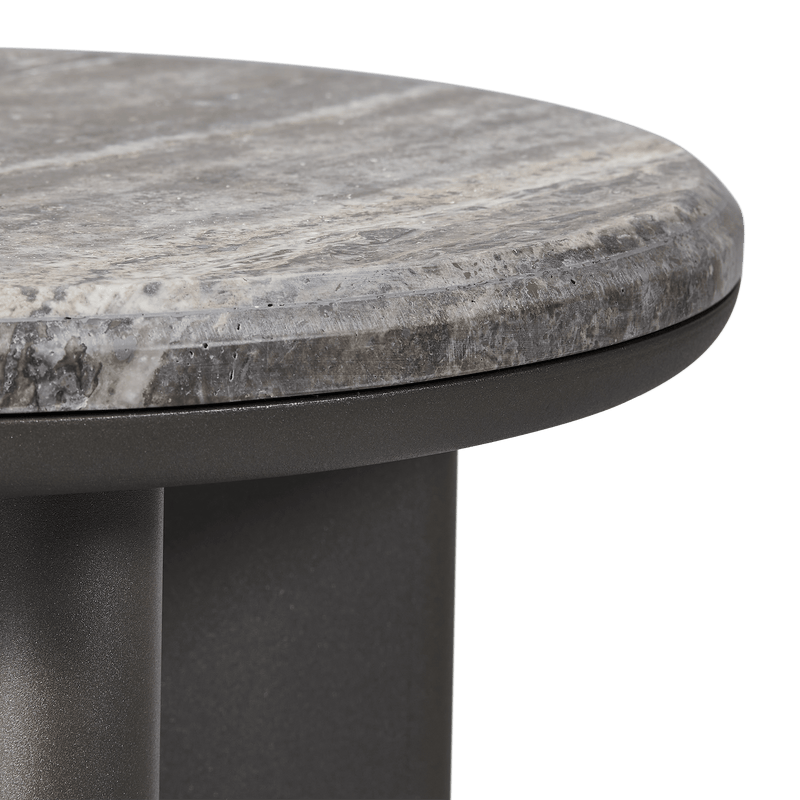 Palm Beach Aluminium Round Side Table | Aluminium Asteroid, Travertine Dark Grey,