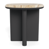 Palm Beach Aluminium Round Side Table | Aluminium Asteroid, Travertine Natural,