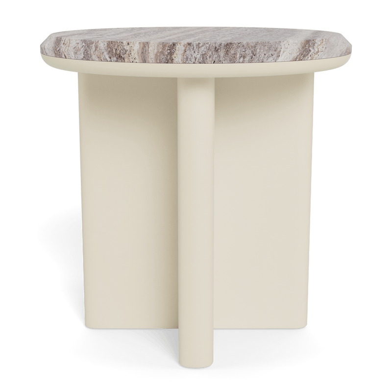 Palm Beach Aluminium Round Side Table | Aluminium Bone, Travertine Dark Grey,