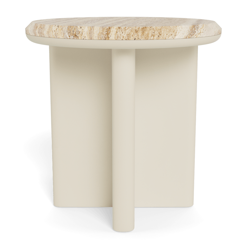 Palm Beach Aluminium Round Side Table | Aluminium Bone, Travertine Natural,