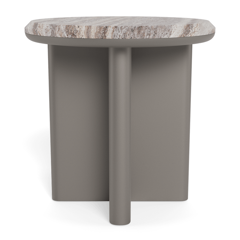 Palm Beach Aluminium Round Side Table | Aluminium Taupe, Travertine Dark Grey,