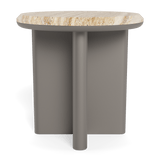 Palm Beach Aluminium Round Side Table | Aluminium Taupe, Travertine Natural,