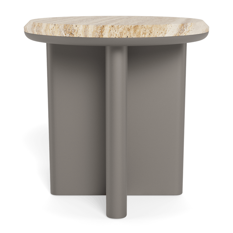 Palm Beach Aluminium Round Side Table | Aluminium Taupe, Travertine Natural,