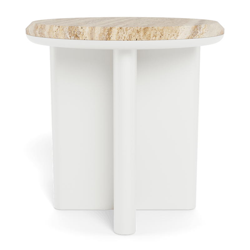 Palm Beach Aluminium Round Side Table | Aluminium White, Travertine Natural,