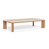 Palm Beach Teak Rectangle Coffee Table | Teak Natural, Travertine Cream,