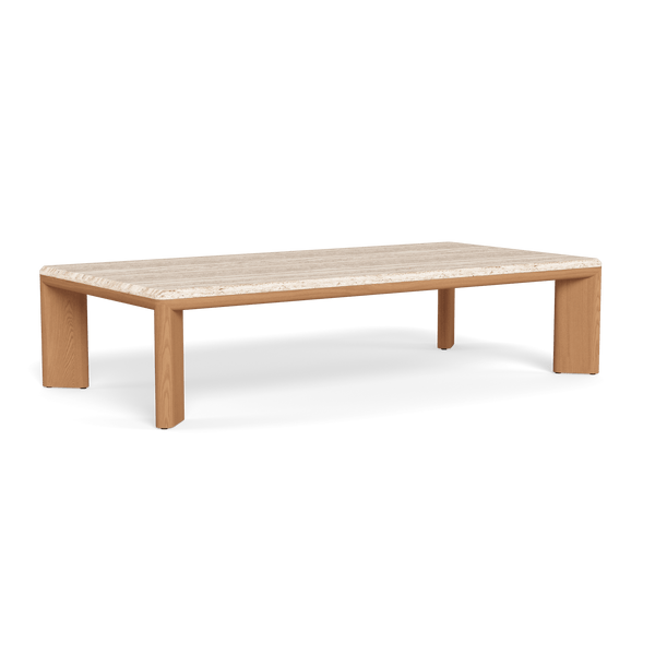 Palm Beach Teak Rectangle Coffee Table | Teak Natural, Travertine Cream,