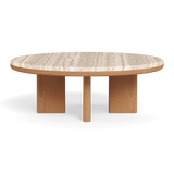 Palm Beach Teak Round Coffee Table | Teak Natural, Travertine Cream,