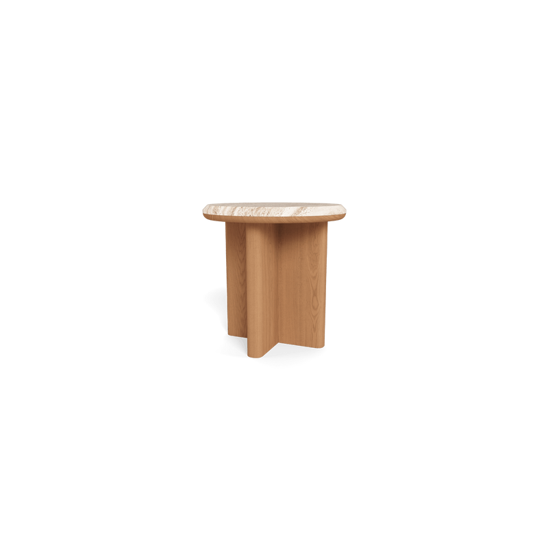 Palm Beach Teak Round Side Table | Teak Natural, Travertine Cream,