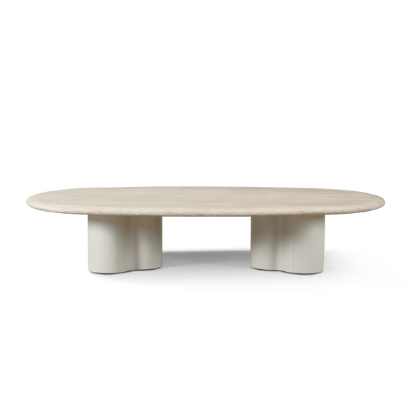 Porto Aluminum Pill Coffee Table 64" | Aluminum Asteroid, Travertine Dark Grey,