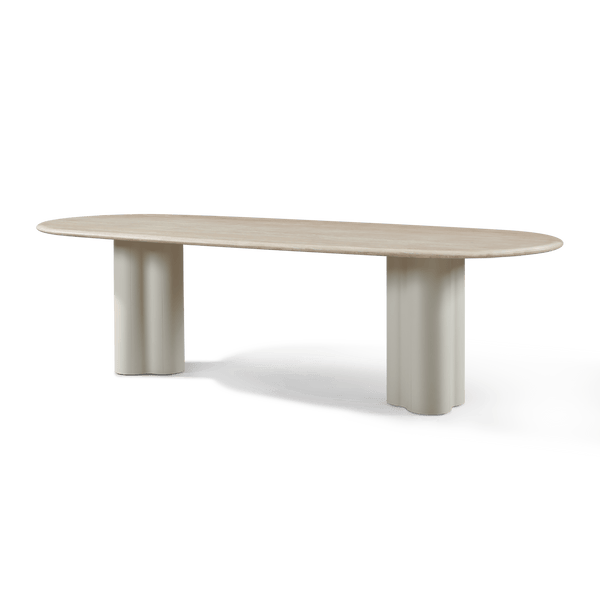 Porto Aluminum Pill Dining Table 108" | Aluminum Asteroid, Travertine Dark Grey,