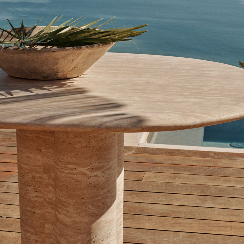 Porto Travertine Pill Dining Table 108" | Travertine Natural, ,