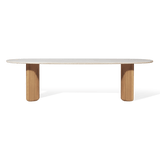 Rhodes Teak Oval Open Dining Table 108" | Teak Natural, Travertine Cream,