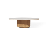 Rhodes Teak Round Coffee Table 48" | Teak Natural, Travertine Cream,