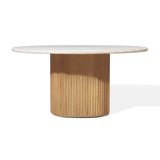 Rhodes Teak Round Dining Table 60" | Teak Natural, Travertine Cream,