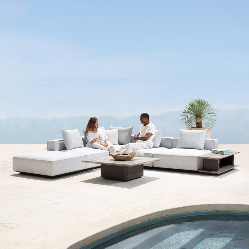 Santorini Outdoor Corner Left | Aluminum Asteroid, Copacabana Sand,