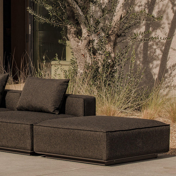 Santorini Outdoor Ottoman | Aluminum Asteroid, Copacabana Sand,