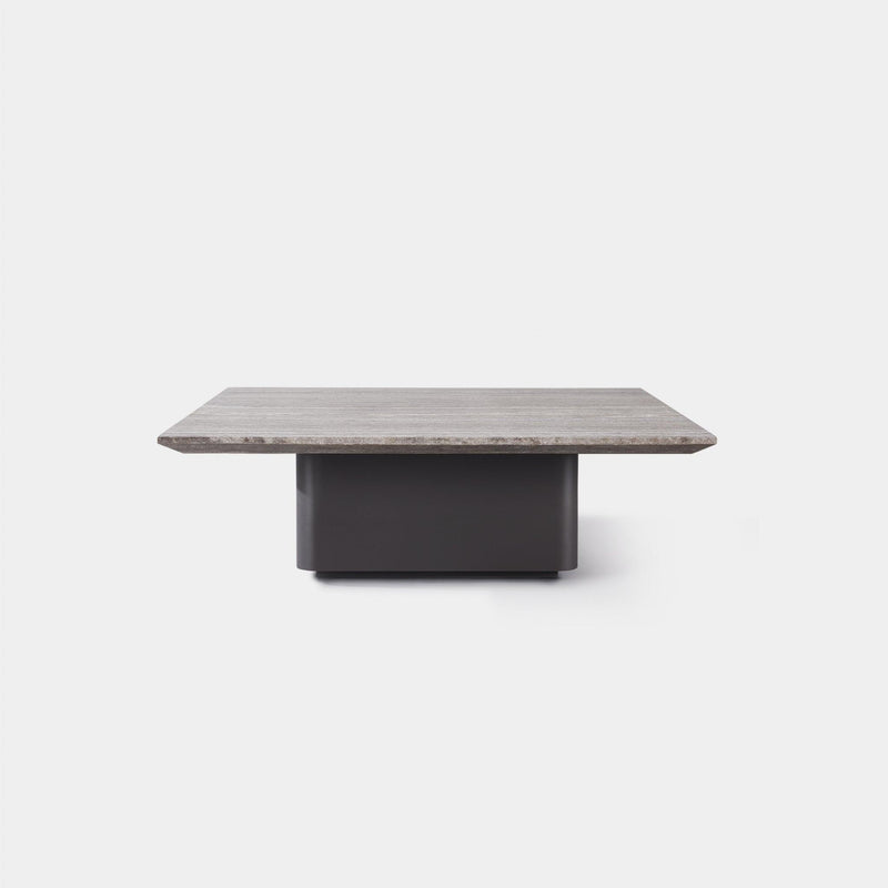 Santorini Outdoor Stone Square Side Table | Aluminum Asteroid, Travertine Dark Grey,