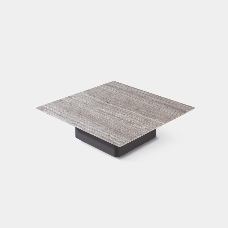 Santorini Outdoor Stone Square Side Table | Aluminum Asteroid, Travertine Dark Grey,