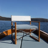 Sydney Club Chair | High Gloss Teak, Sorrento Stripe Sky, No Welt