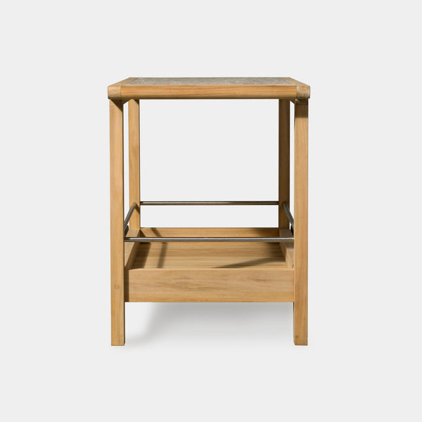 Tavola Teak Stone Bar Cart | Teak Natural, Travertine Cream,