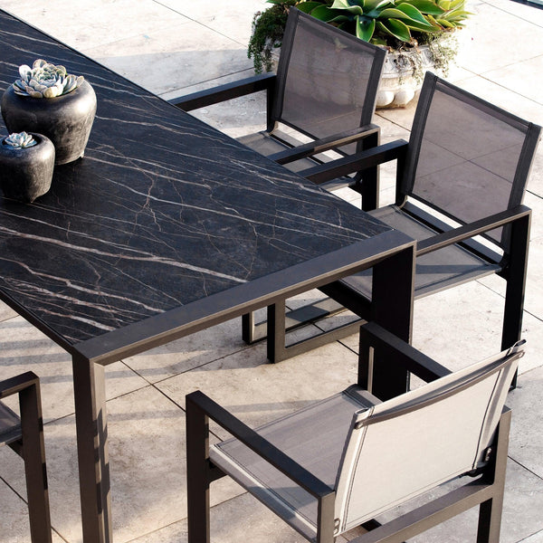 Vaucluse Dining Table 2600 | Aluminum Asteroid, Laminam Noir,