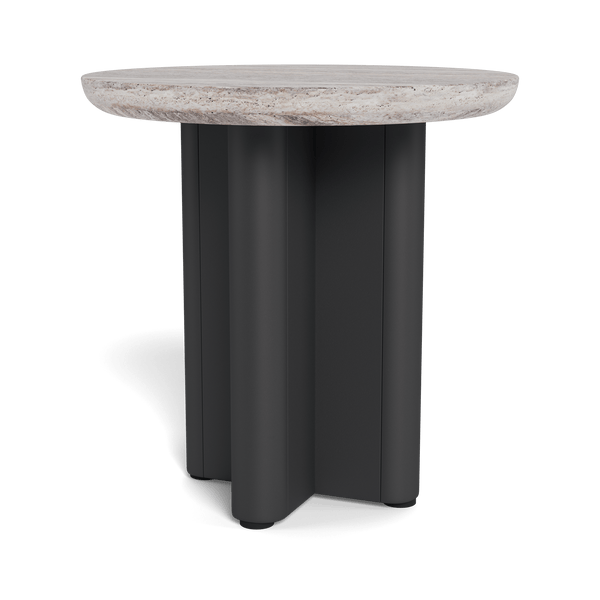 Victoria Round Side Table | Aluminum Asteroid, Travertine Dark Grey,