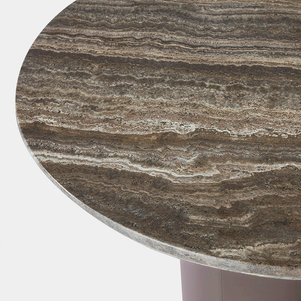 Victoria Round Side Table | Aluminum Taupe, Travertine Silver,