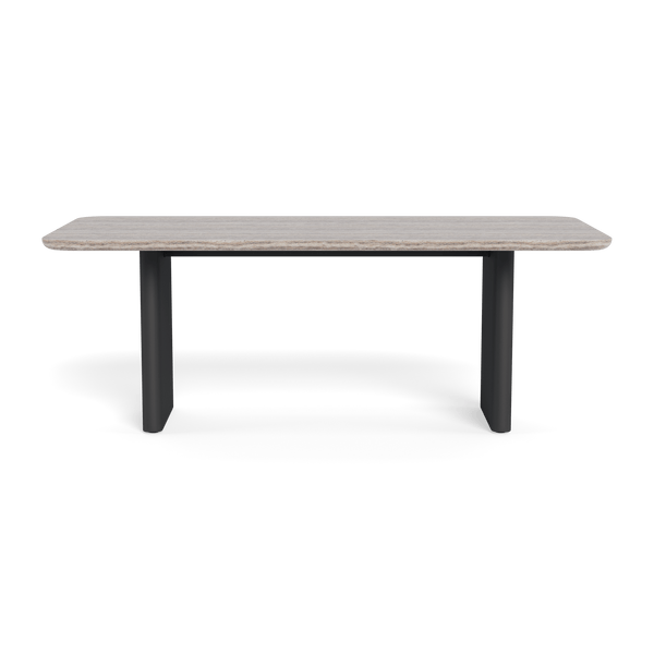 Victoria Stone Dining Table 81" | Aluminum Asteroid, Travertine Dark Grey,