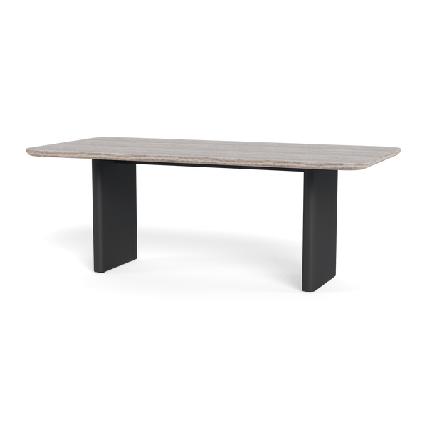 Victoria Stone Dining Table 81" | Aluminum Asteroid, Travertine Dark Grey,